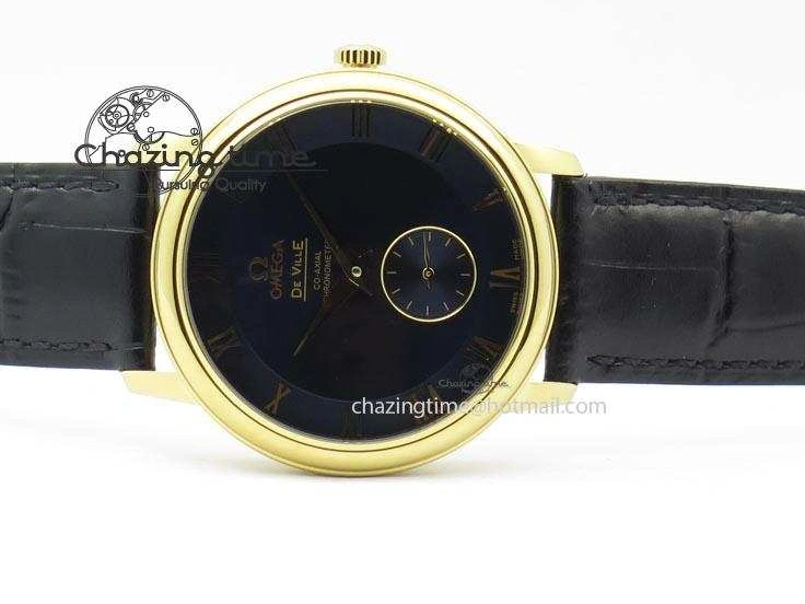 0220 De Ville MK 1:1 Best Edition YG Blue Dial On Black Leather Asian Seagull T1701 (Sec@6) Upgraded 8234